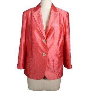 Talbots Coral Salmon Orange Silk Crinkle Blazer Jacket Plus Size 22W